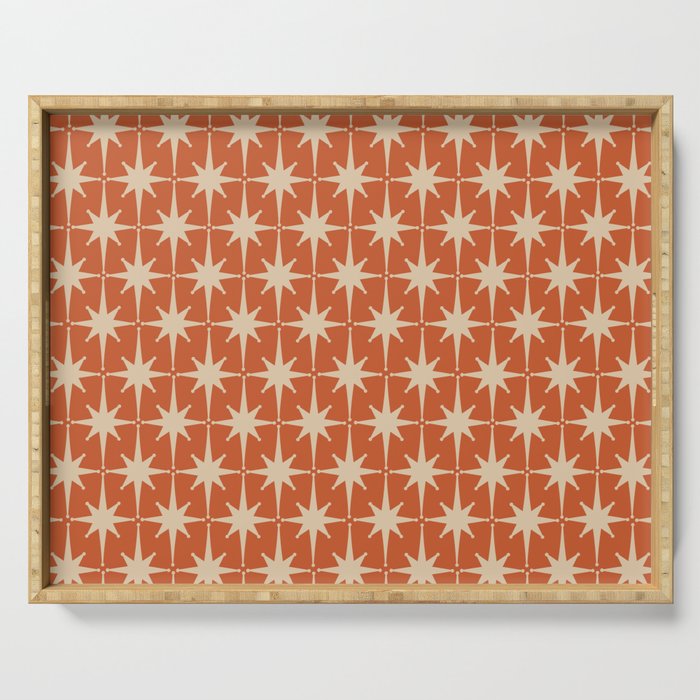 Midcentury Modern Atomic Starburst Pattern in Mid Mod Burnt Orange and Beige Serving Tray Gallery Image 1