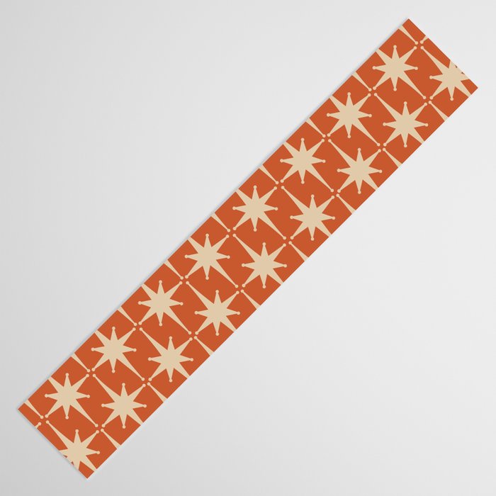 Midcentury Modern Atomic Starburst Pattern in Mid Mod Burnt Orange and Beige Table Runner Gallery Image 3