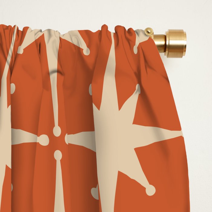 Midcentury Modern Atomic Starburst Pattern in Mid Mod Burnt Orange and Beige Window Curtain Gallery Image 2