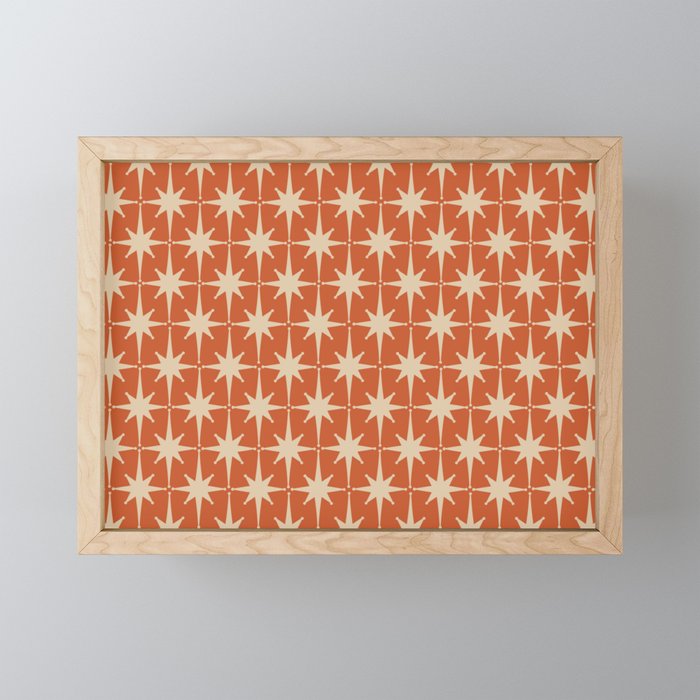 Midcentury Modern Atomic Starburst Pattern in Mid Mod Burnt Orange and Beige Mini Art Print Gallery Image 1