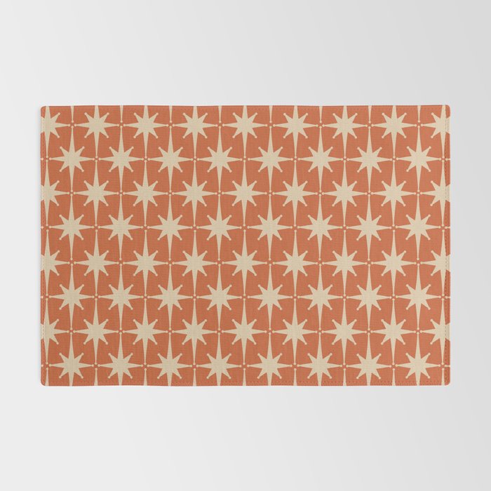 Midcentury Modern Atomic Starburst Pattern in Mid Mod Burnt Orange and Beige Rug Gallery Image 2