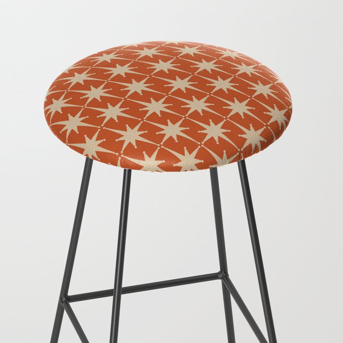 Midcentury Modern Atomic Starburst Pattern in Mid Mod Burnt Orange and Beige Stool Gallery Image 2