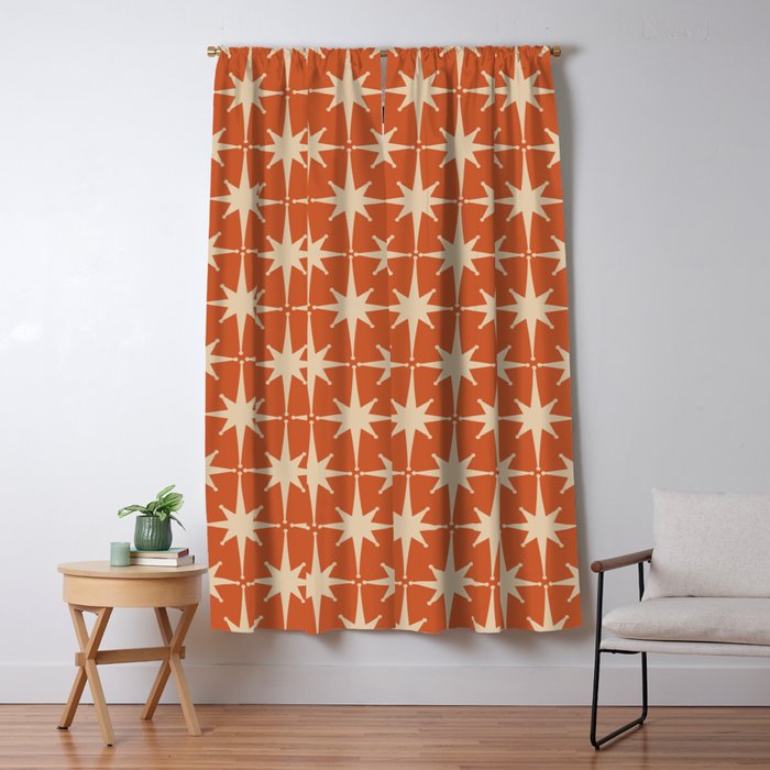 Midcentury Modern Atomic Starburst Pattern in Mid Mod Burnt Orange and Beige Window Curtain Gallery Image 5