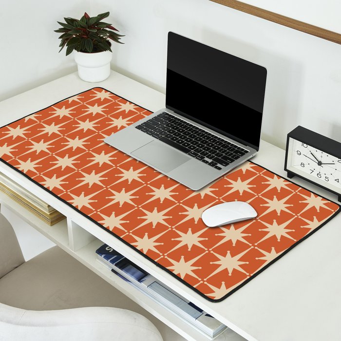 Midcentury Modern Atomic Starburst Pattern in Mid Mod Burnt Orange and Beige Desk Mat Gallery Image 2