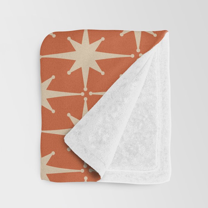 Midcentury Modern Atomic Starburst Pattern in Mid Mod Burnt Orange and Beige Throw Blanket Gallery Image 3
