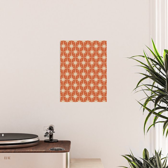 Midcentury Modern Atomic Starburst Pattern in Mid Mod Burnt Orange and Beige Poster Gallery Image 2