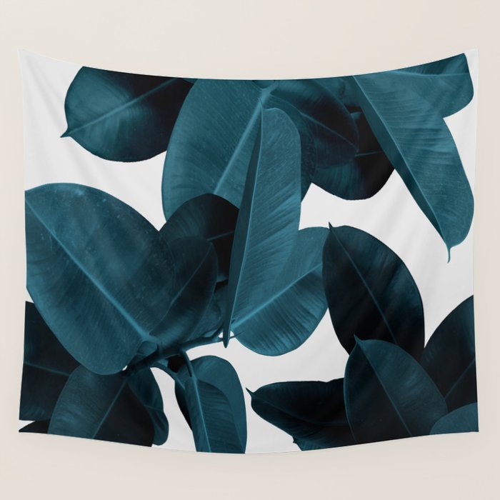 Indigo Blue Plant Leaves Wall Tapestry Gallery Image 1