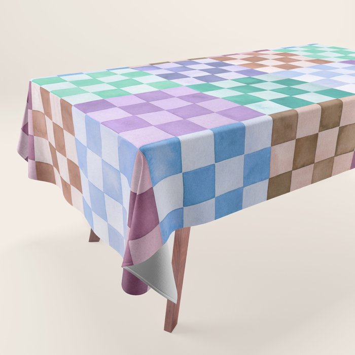 Handmade checker Cool tones Cozy heirloom Tablecloth Gallery Image 1