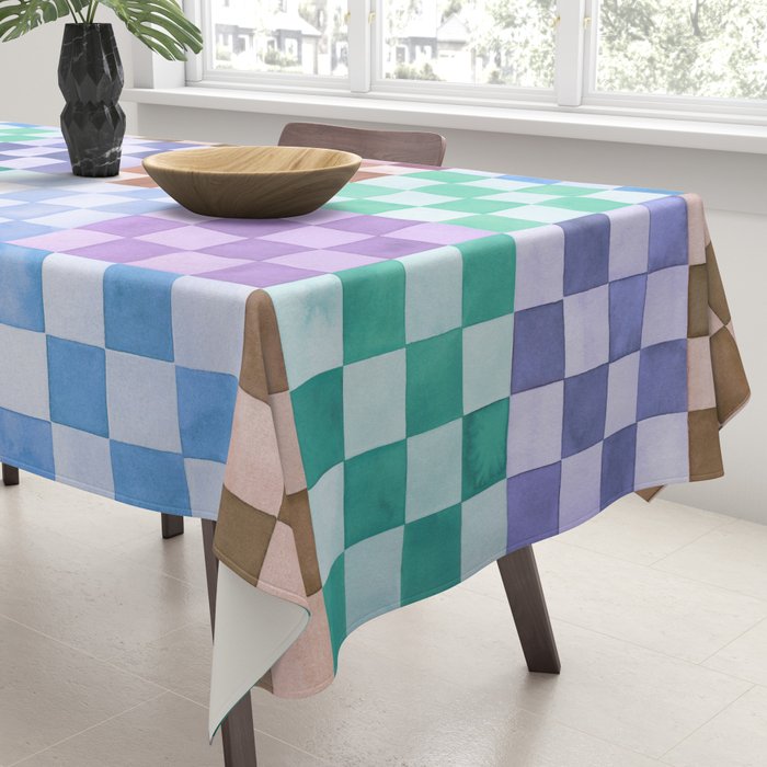Handmade checker Cool tones Cozy heirloom Tablecloth Gallery Image 3