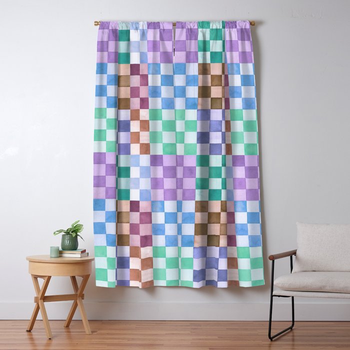Handmade checker Cool tones Cozy heirloom Window Curtain Gallery Image 1