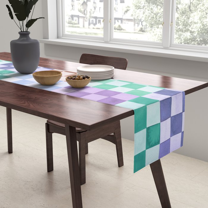 Handmade checker Cool tones Cozy heirloom Table Runner Gallery Image 2