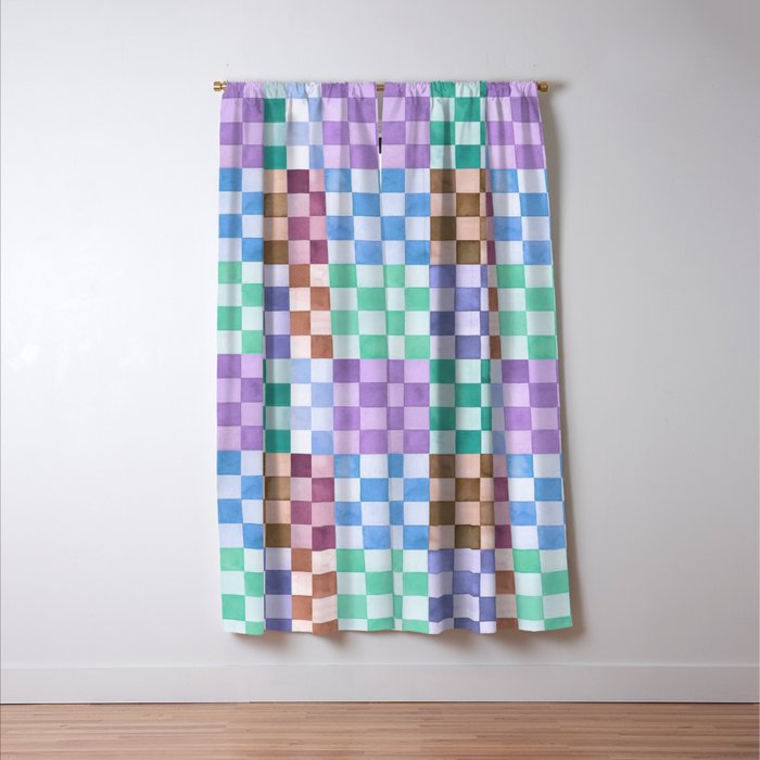 Handmade checker Cool tones Cozy heirloom Window Curtain Gallery Image 3