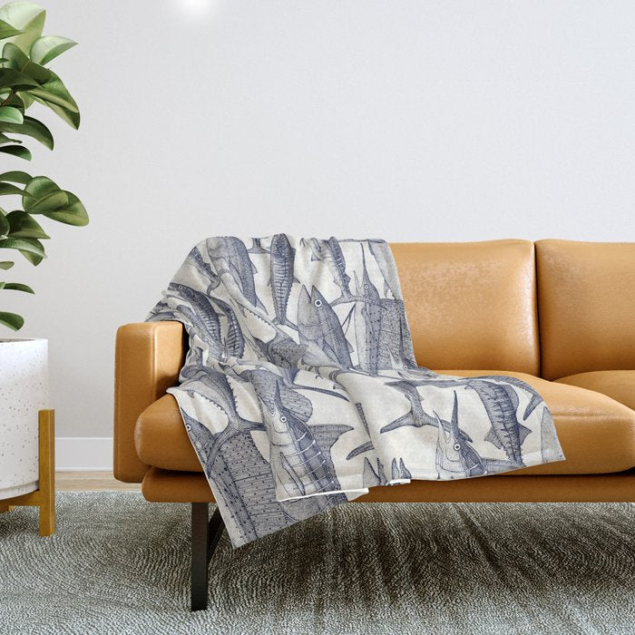 Atlantic fish blue Throw Blanket Gallery Image 1