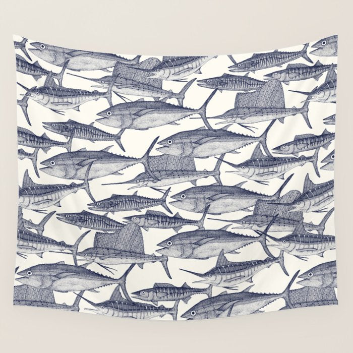 Atlantic fish blue Wall Tapestry Gallery Image 1