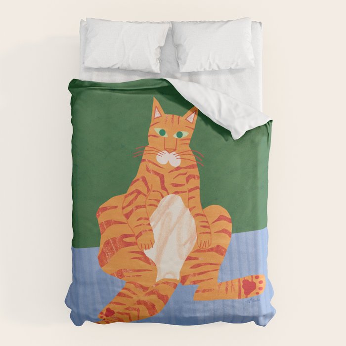 Chill Cat in Orange & Green Duvet Cover Gallery Image 6