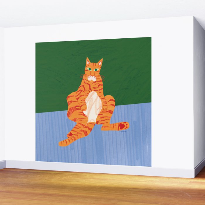 Chill Cat in Orange & Green Wall Mural Gallery Image 2