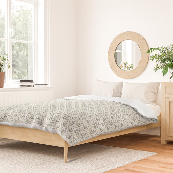 Lattice Block Print Floral - Blue Green Duvet Cover Gallery Image 2