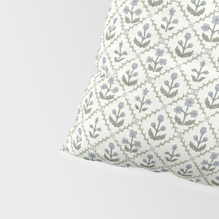 Lattice Block Print Floral - Blue Green Pillow Sham Gallery Image 4