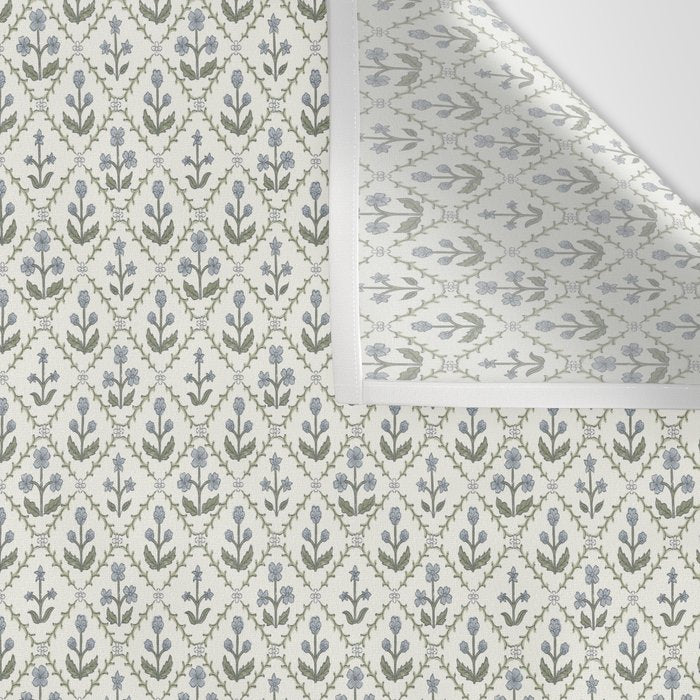 Lattice Block Print Floral - Blue Green Wall Tapestry Gallery Image 3