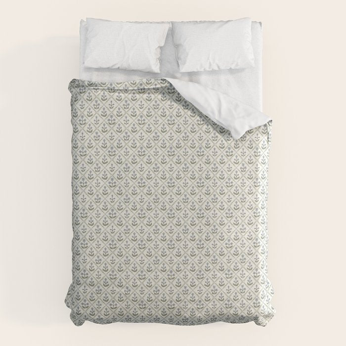 Lattice Block Print Floral - Blue Green Duvet Cover Gallery Image 1