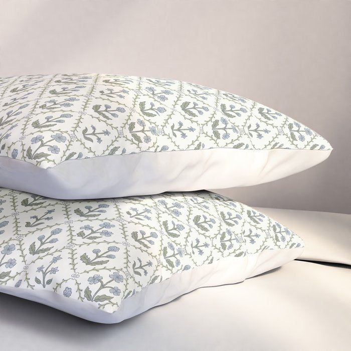 Lattice Block Print Floral - Blue Green Pillow Sham Gallery Image 3