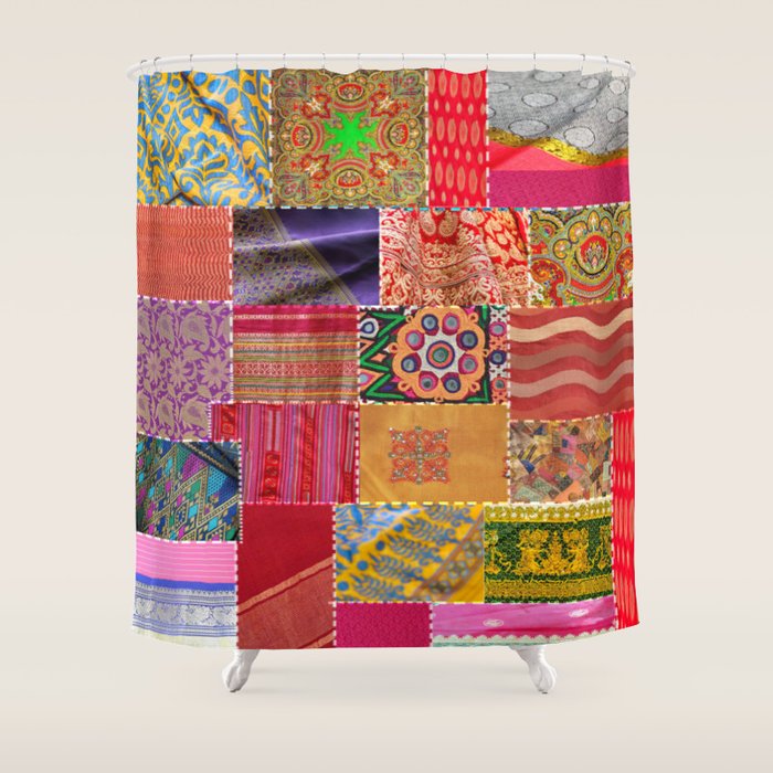 Boho Sari Patchwork Quilt Shower Curtain Gallery Image 1