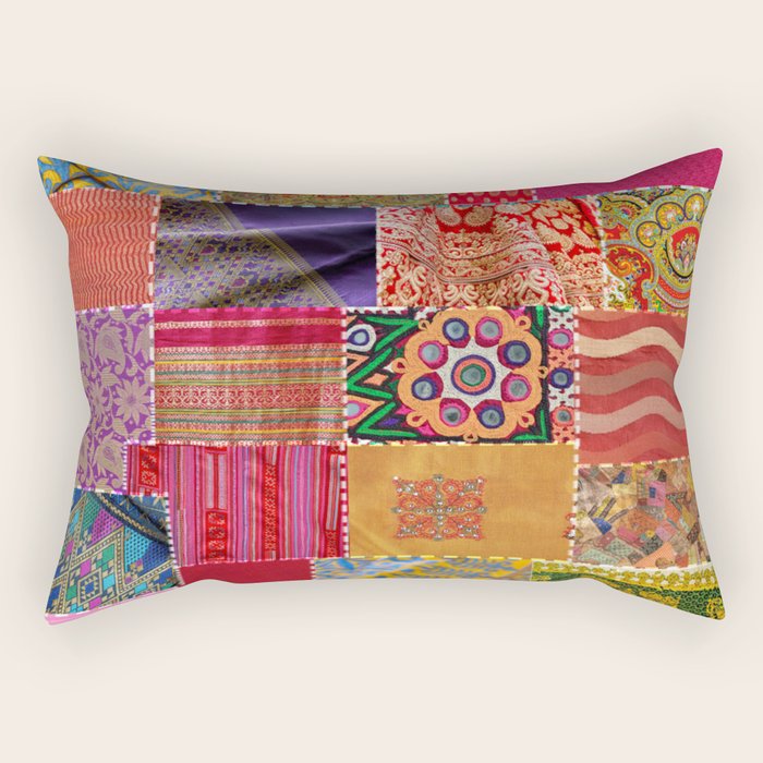 Boho Sari Patchwork Quilt Rectangular Pillow Gallery Image 2