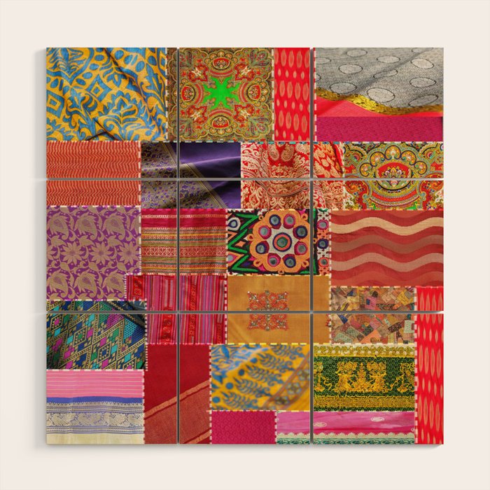 Boho Sari Patchwork Quilt Wood Wall Art Gallery Image 1