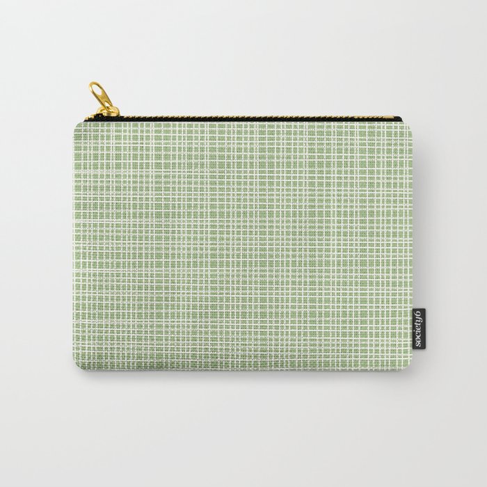 Mid Century Modern Minimalist Woven Line Pattern in Light Sage Green and Cream Carry All Pouch Gallery Image 1