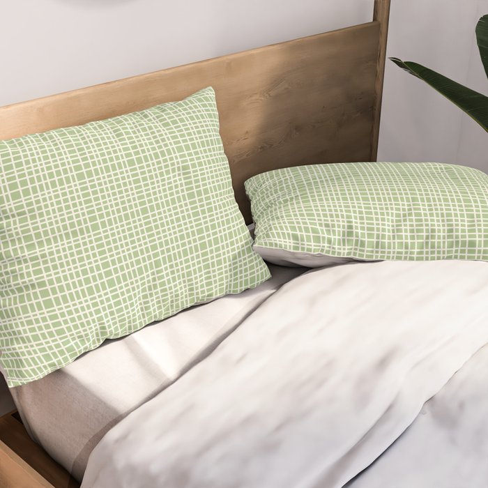 Mid Century Modern Minimalist Woven Line Pattern in Light Sage Green and Cream Pillow Sham Gallery Image 2
