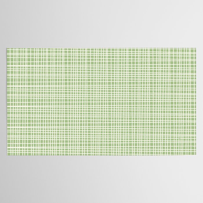 Mid Century Modern Minimalist Woven Line Pattern in Light Sage Green and Cream Tablecloth Gallery Image 2