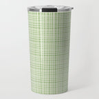 Mid Century Modern Minimalist Woven Line Pattern in Light Sage Green and Cream Travel Mug Gallery Image 1