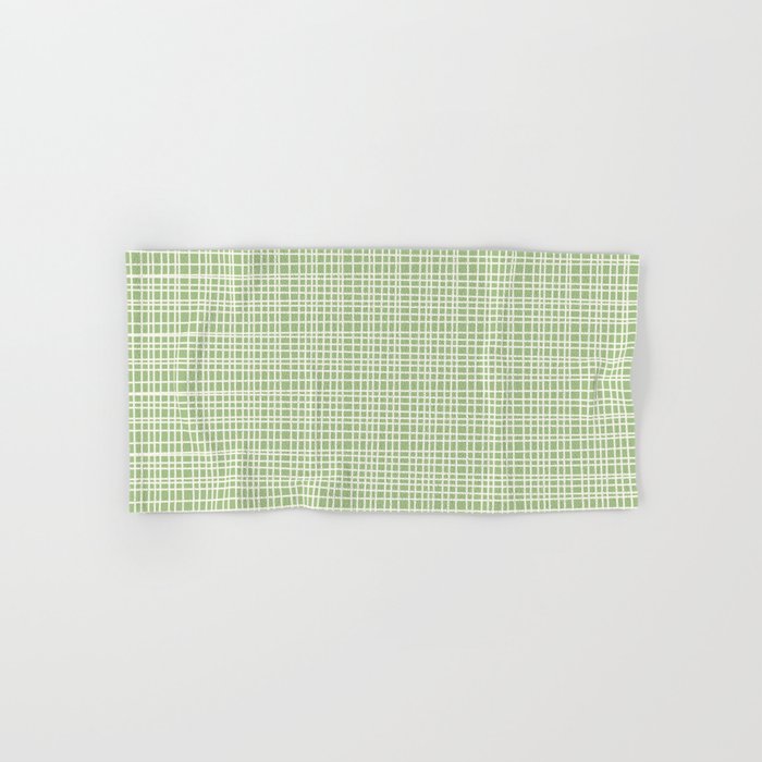 Mid Century Modern Minimalist Woven Line Pattern in Light Sage Green and Cream Bath Towel Gallery Image 1
