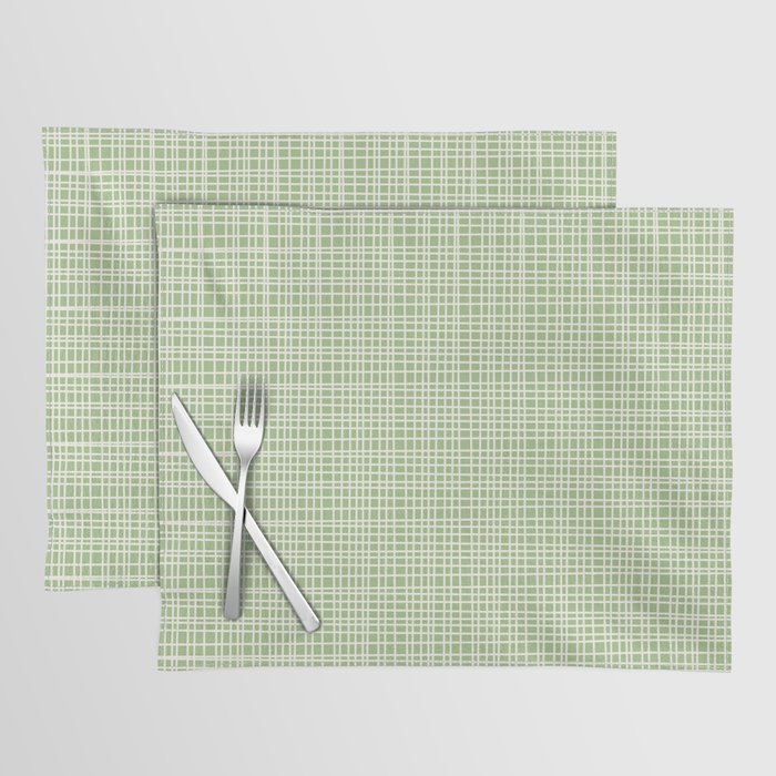 Mid Century Modern Minimalist Woven Line Pattern in Light Sage Green and Cream Placemat Gallery Image 1