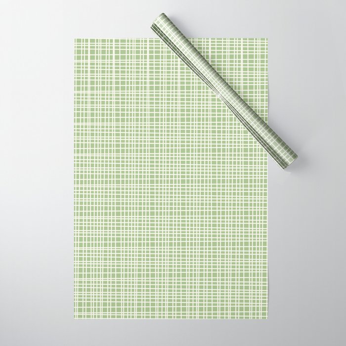 Mid Century Modern Minimalist Woven Line Pattern in Light Sage Green and Cream Wrapping Paper Gallery Image 1