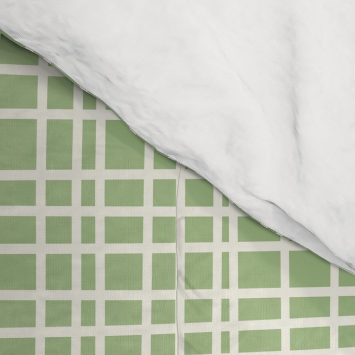 Mid Century Modern Minimalist Woven Line Pattern in Light Sage Green and Cream Comforter Gallery Image 4