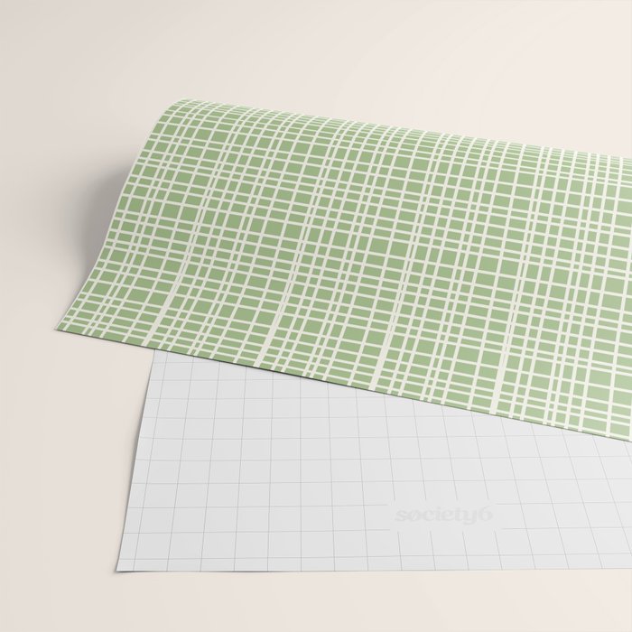 Mid Century Modern Minimalist Woven Line Pattern in Light Sage Green and Cream Wrapping Paper Gallery Image 2