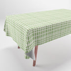 Mid Century Modern Minimalist Woven Line Pattern in Light Sage Green and Cream Tablecloth Gallery Image 1