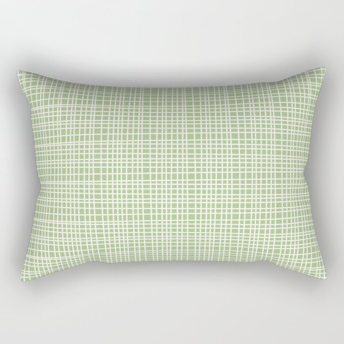 Mid Century Modern Minimalist Woven Line Pattern in Light Sage Green and Cream Rectangular Pillow Gallery Image 1