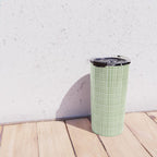 Mid Century Modern Minimalist Woven Line Pattern in Light Sage Green and Cream Travel Mug Gallery Image 4