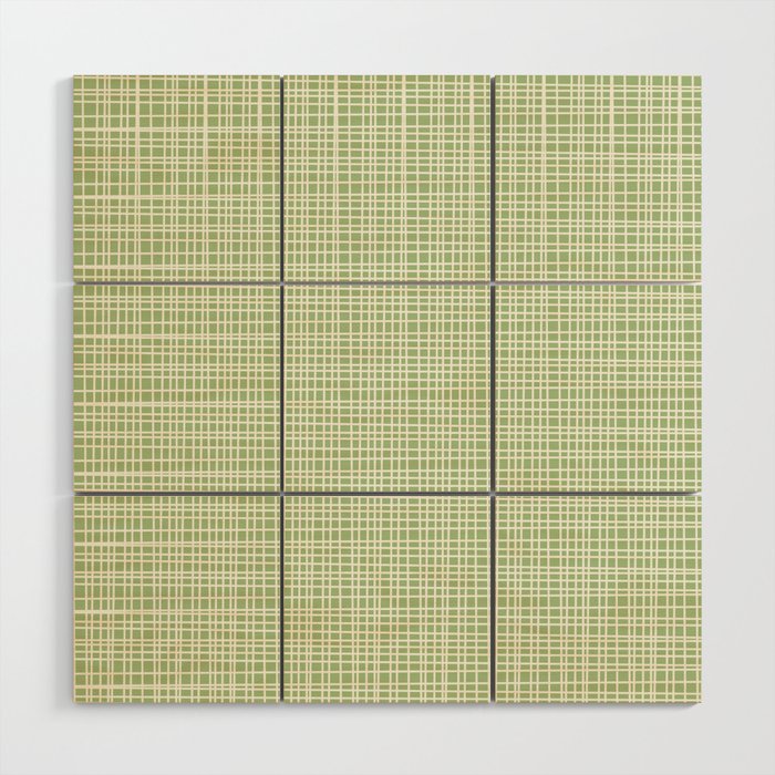 Mid Century Modern Minimalist Woven Line Pattern in Light Sage Green and Cream Wood Wall Art Gallery Image 1