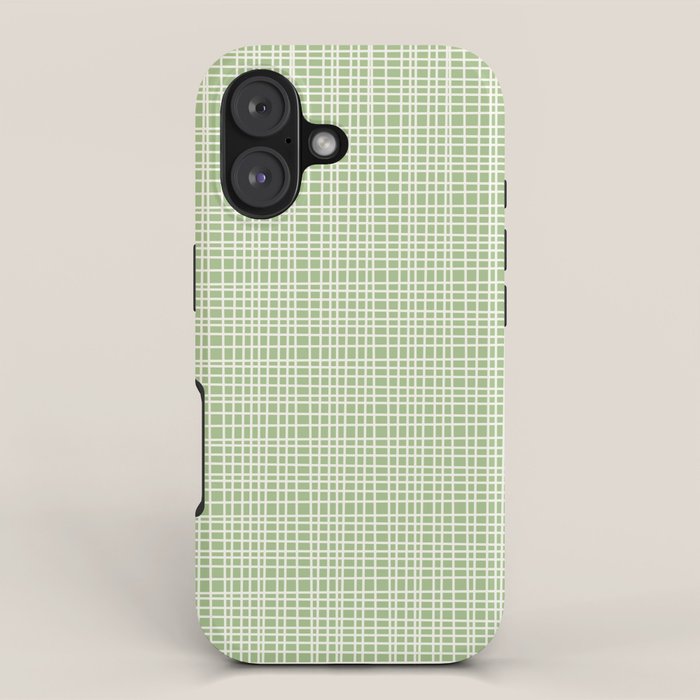 Mid Century Modern Minimalist Woven Line Pattern in Light Sage Green and Cream iPhone Case Gallery Image 1