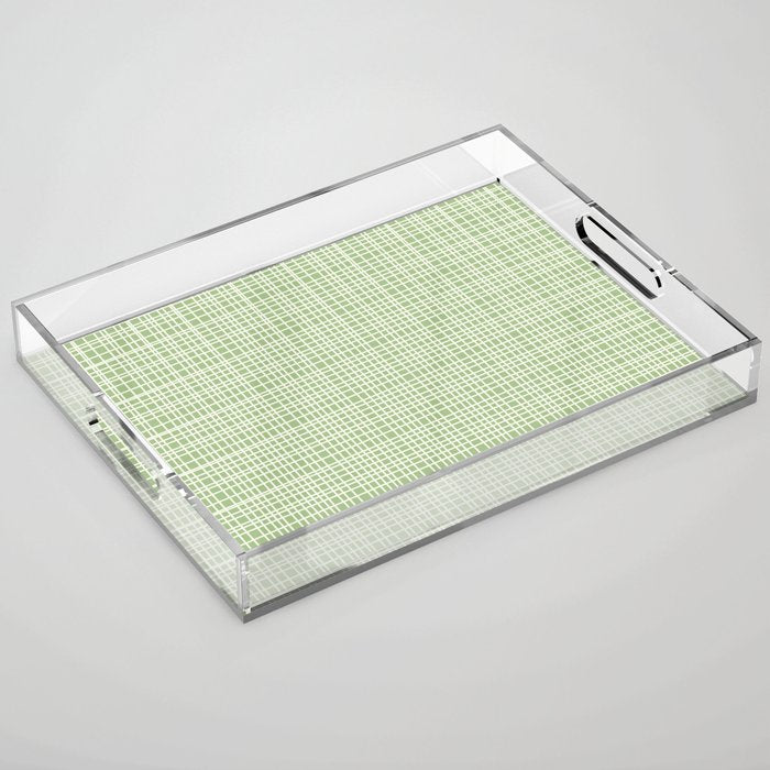 Mid Century Modern Minimalist Woven Line Pattern in Light Sage Green and Cream Acrylic Tray Gallery Image 1