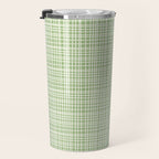 Mid Century Modern Minimalist Woven Line Pattern in Light Sage Green and Cream Travel Mug Gallery Image 3