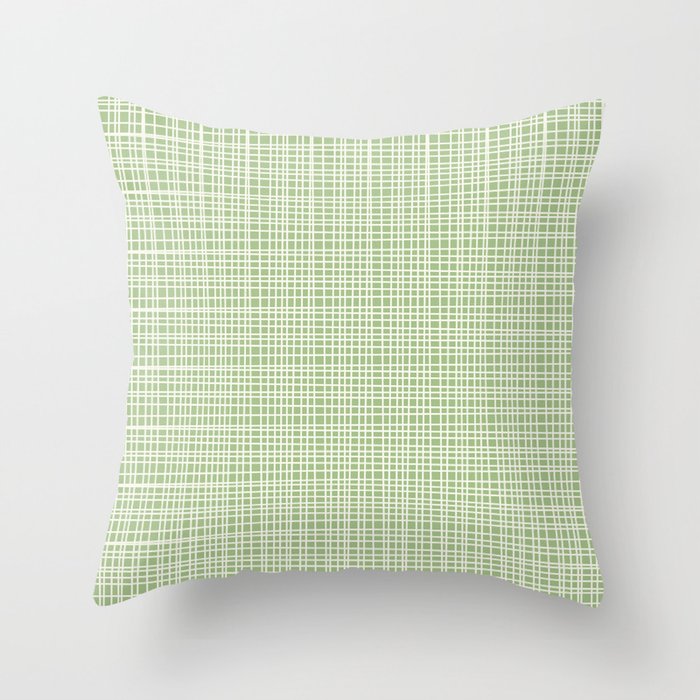 Mid Century Modern Minimalist Woven Line Pattern in Light Sage Green and Cream Throw Pillow Gallery Image 6