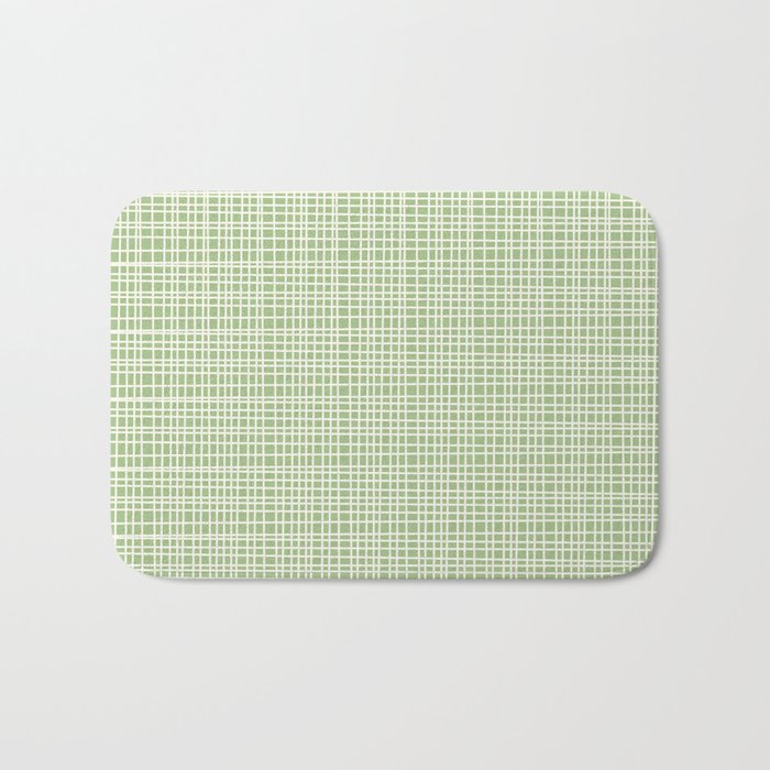 Mid Century Modern Minimalist Woven Line Pattern in Light Sage Green and Cream Bath Mat Gallery Image 1
