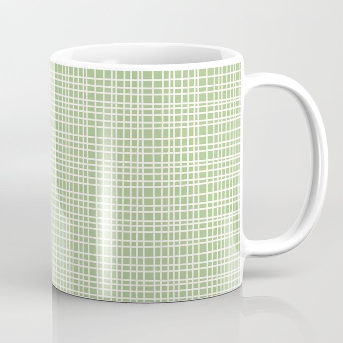 Mid Century Modern Minimalist Woven Line Pattern in Light Sage Green and Cream Coffee Mug Gallery Image 1