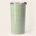 Mid Century Modern Minimalist Woven Line Pattern in Light Sage Green and Cream Travel Mug Gallery Image 2