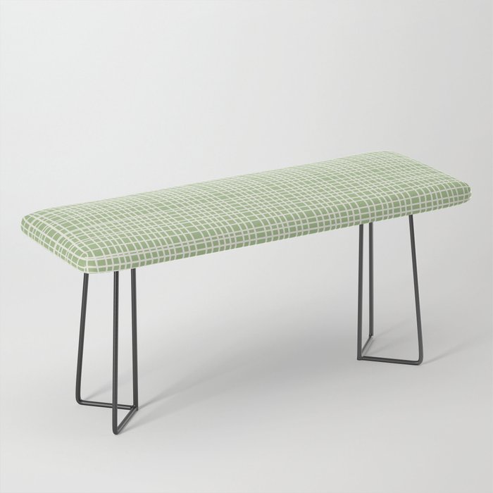 Mid Century Modern Minimalist Woven Line Pattern in Light Sage Green and Cream Bench Gallery Image 1