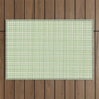 Mid Century Modern Minimalist Woven Line Pattern in Light Sage Green and Cream Outdoor Rug Gallery Image 1